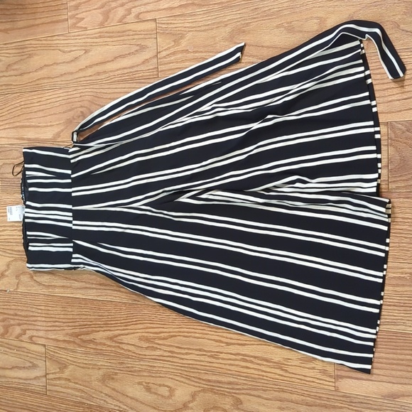 Strapless jumpsuit black white striped size 6 cropped wide leg belted H&M NEW - Picture 5 of 6